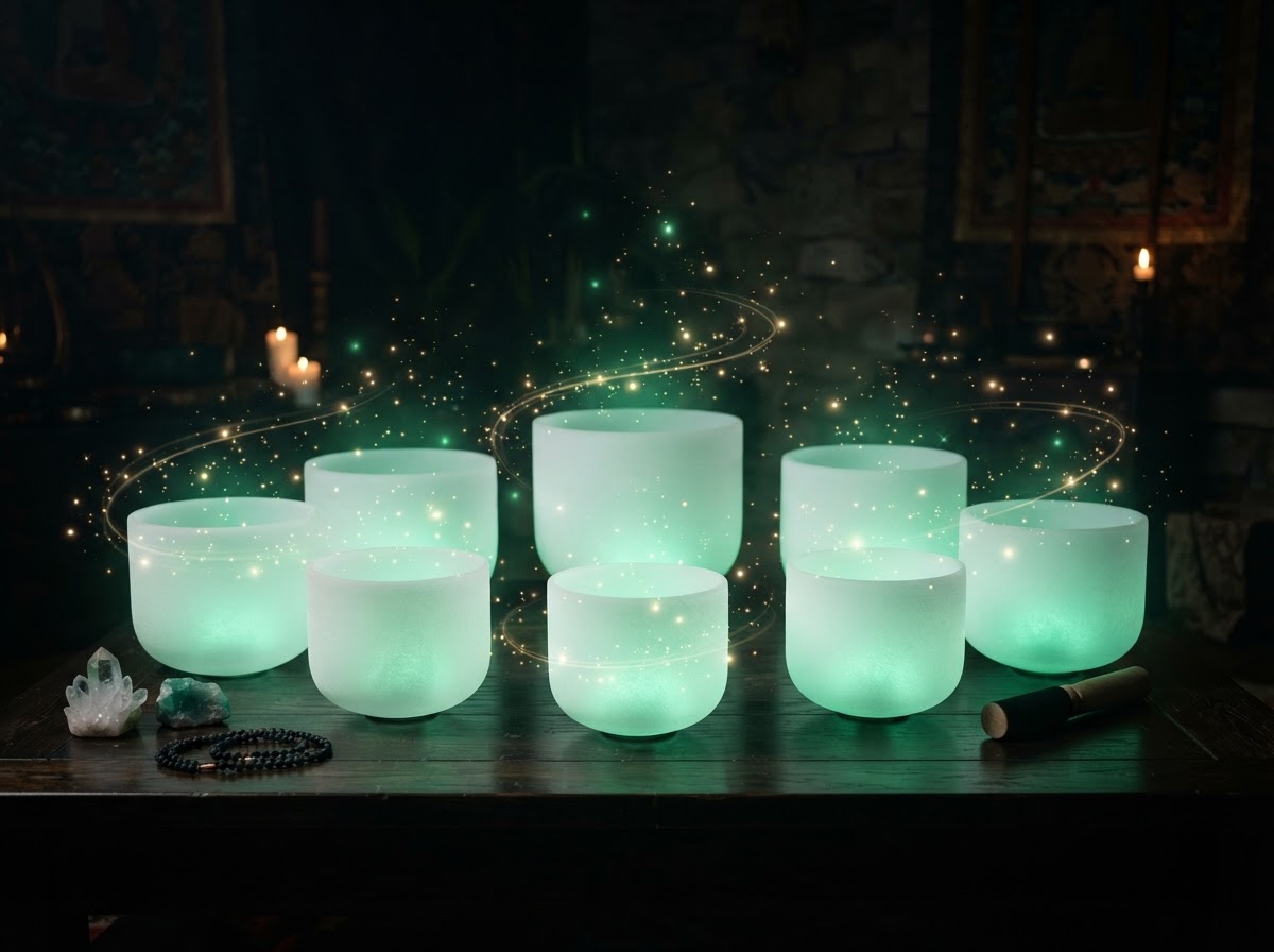 Krištáľové spievajúce misy počas iniciačnej meditácie
